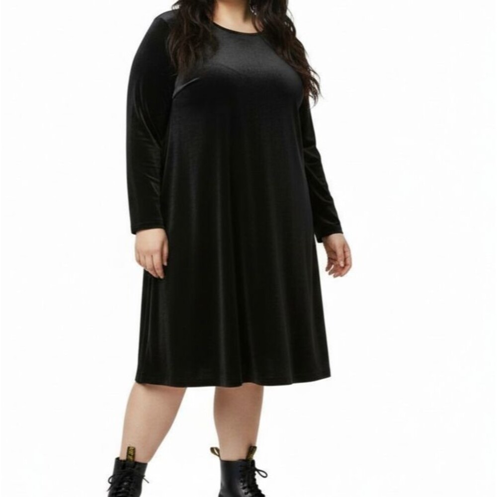 VINTAGE 90s ALIX TAYLOR Black Velvet Trapeze Swing Dress Plus 16W Witchy Goth